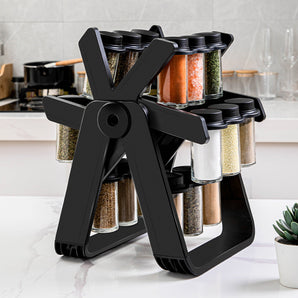 360° Rotating Spice Organizer with 18 Glass Jars